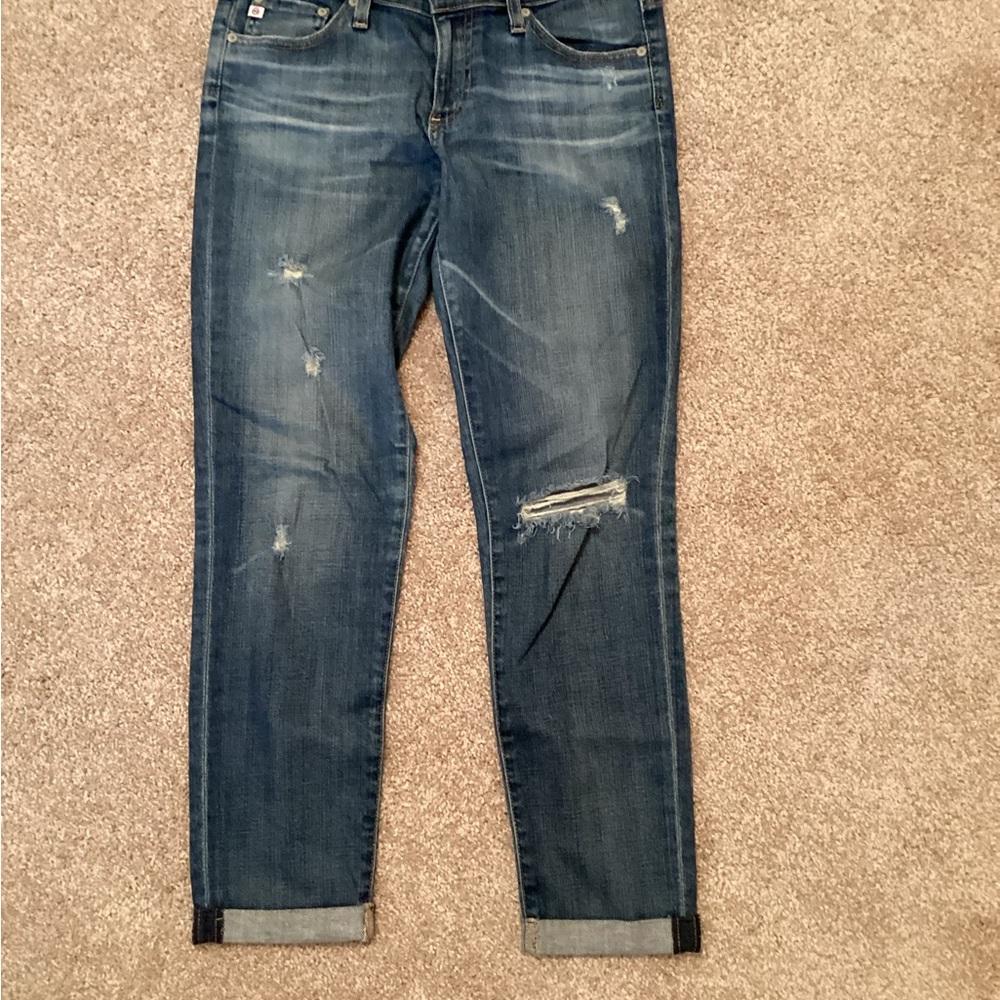 AG Roll-Up Distressed Blue Jeans